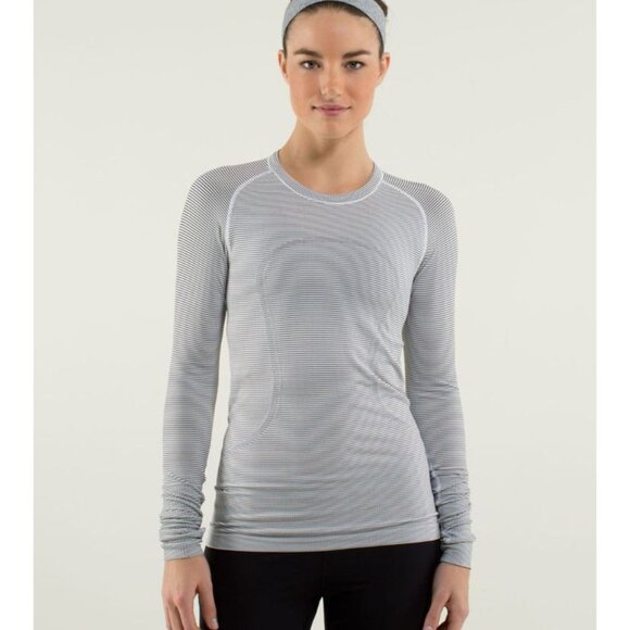 Lululemon Run: Swiftly Tech Long Sleeve *Stripe Black White Size 6 - Picture 1 of 6